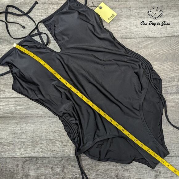 Qinniq V Neck Ruched One Piece Swimsuit Size L - Picture 4 of 5